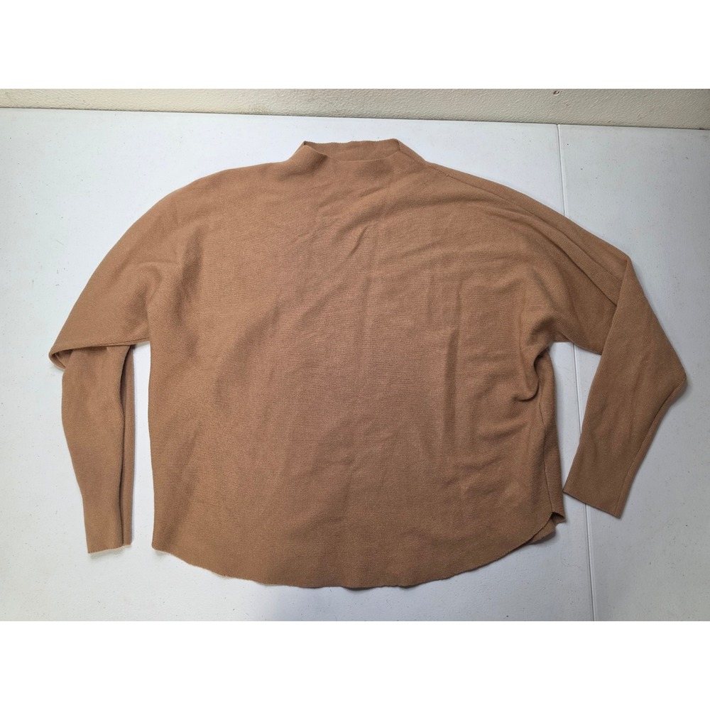 Vita Milano Womens Mock Neck Sweater Camel Brown Relaxed Fit Drop Shoulder L
